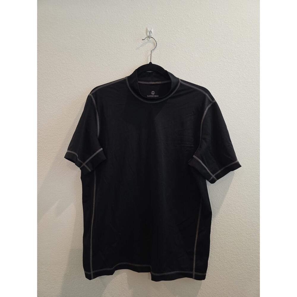 Lands' End Men's Quality Black Short-sleeve UPF 50 Swim Tee Rash Guard Sz L